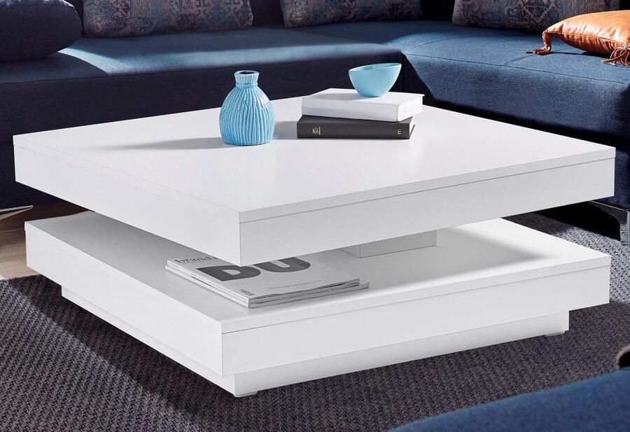 Interieurs online Moderne Salontafel Mat wit met draaibaar bovenblad 78x78cm