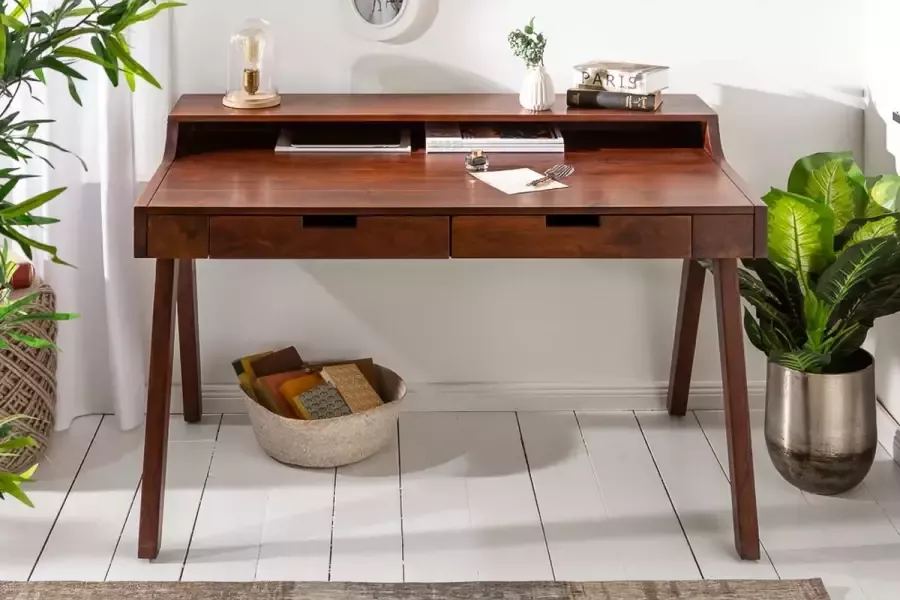 Interieurs online Massief bureau 120 cm acacia bureau met een opvallende afwerking