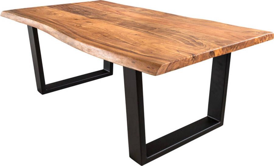 Interieurs online Massief houten salontafel MAMMUT 120cm natuurlijk acacia V-frame zwart 2 5cm tafelblad
