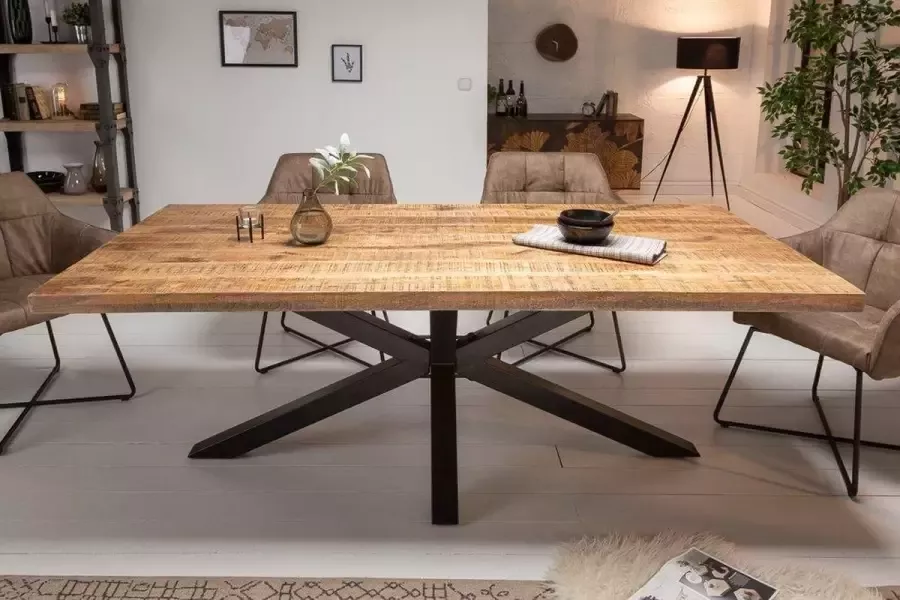 Interieurs online Massief Mangohout industriële eettafel 180 cm blad dikte 5 cm