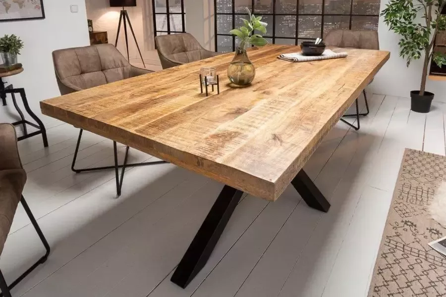 Interieurs online Massief Mangohout industriële eettafel 200 cm Bladdikte 5 cm