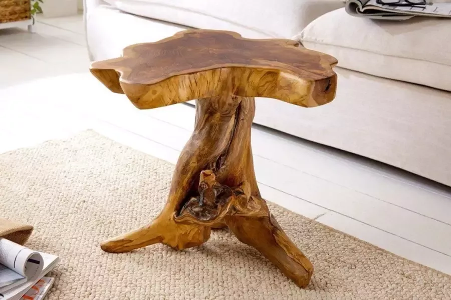 Interieurs online Massieve bijzettafel ROOT 40cm teak met jaarringen
