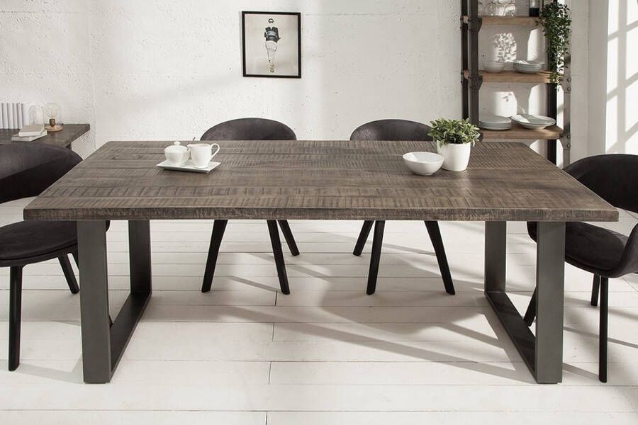 interieurs online Massieve eettafel 180 cm mangohout grijs ijzer industrieel design