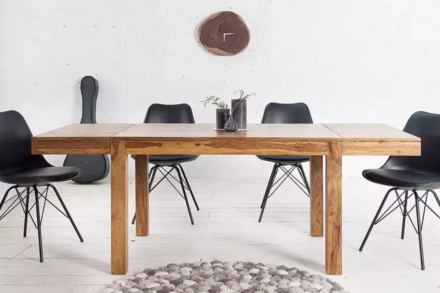 Interieurs online Massieve eettafel met verlengplaten 120-200cm Sheeshamhout uitschuifbare eettafel een unieke nerf