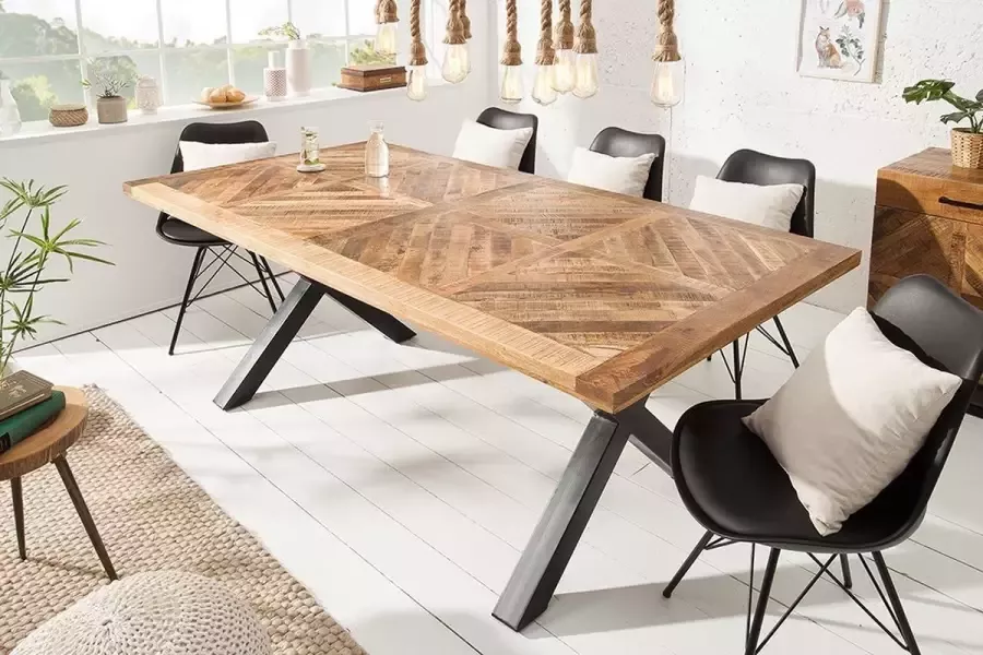 interieurs online Massieve mangohout eettafel Break 160cm natuurlijk mangohout eettafel X poten industrieel design