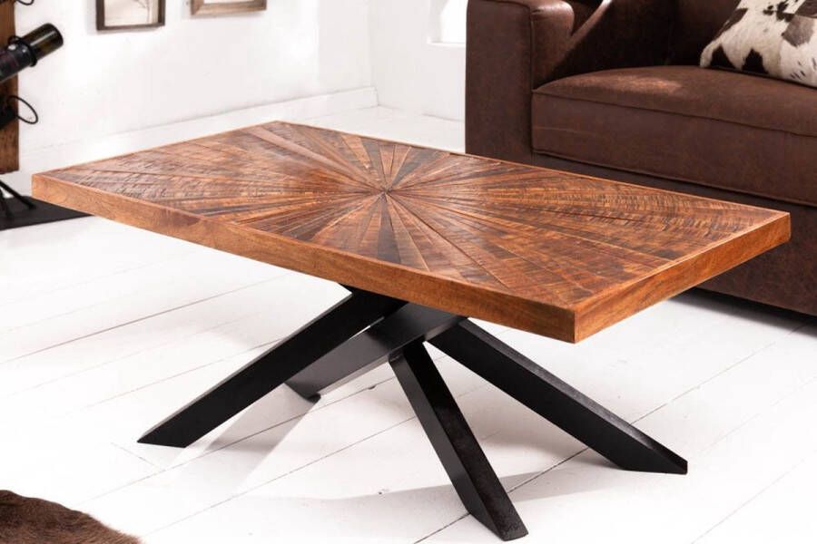 Interieurs online Massieve mangohout salontafel industriële stijl WOOD 105 cm