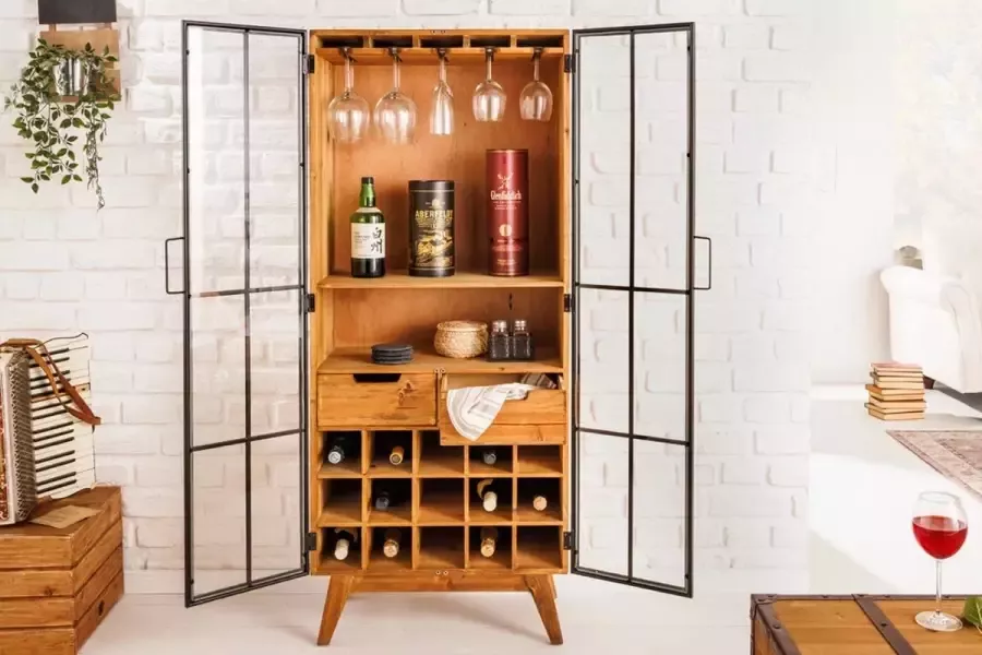 Interieurs online Massieve vitrine SEVEN SEAS 150cm natuurlijke dennenhouten industriële deuren metalen barkast