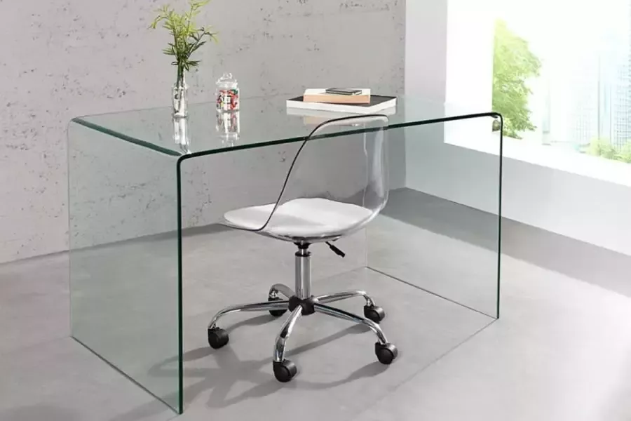 Interieurs online Moderne Design Glazen Bureau 120 cm volledig transparant glazen tafel