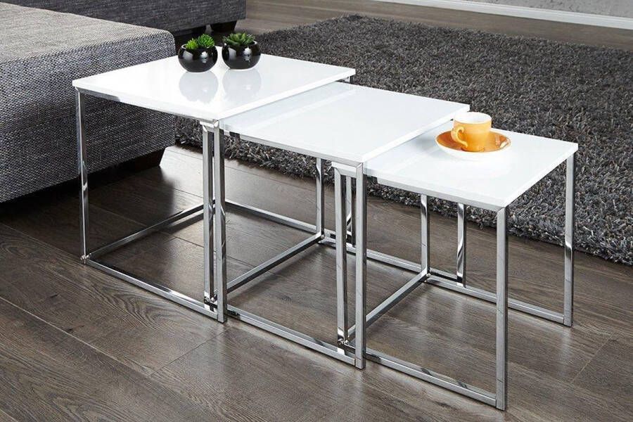 interieurs online Moderne hoogglans wit Salontafel set van 3