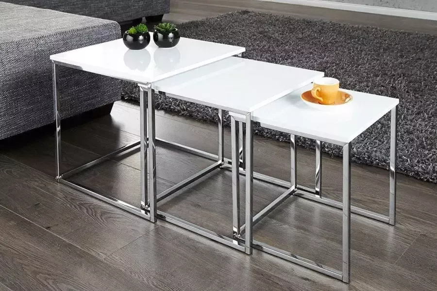Interieurs online Moderne hoogglans wit Salontafel set van 3