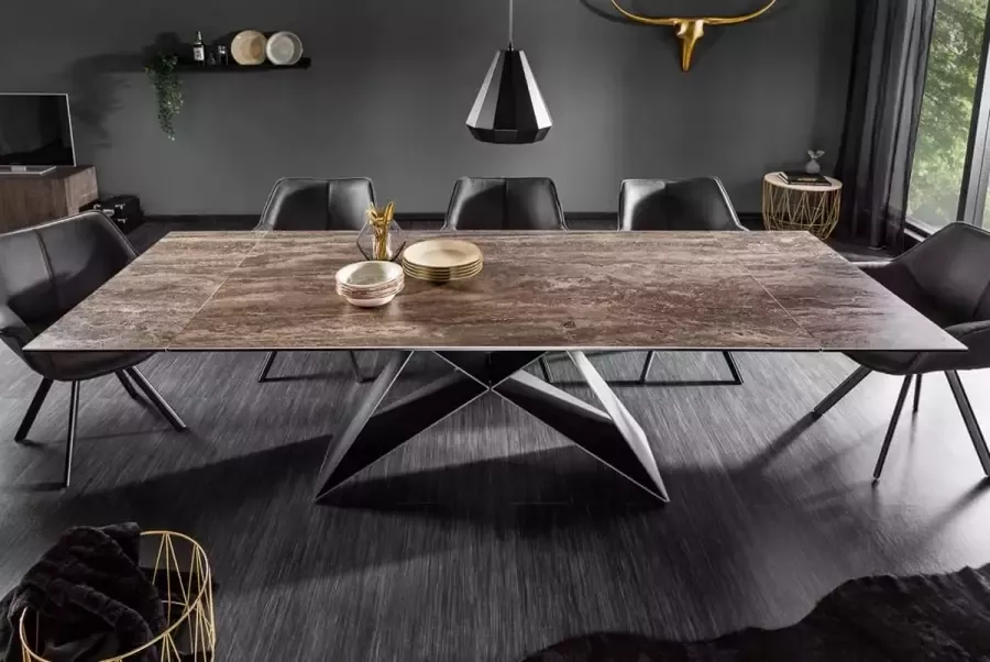 Interieurs online Moderne keramische eettafel 180-220-260cm roest-look uitschuifbaar