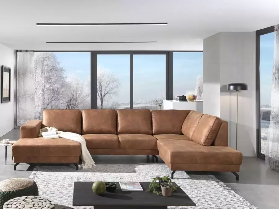 Interieurs online Moderne Loungebank Pu cognac Hoekbank Pu cognac U bank Pu cognac kleur 350cm