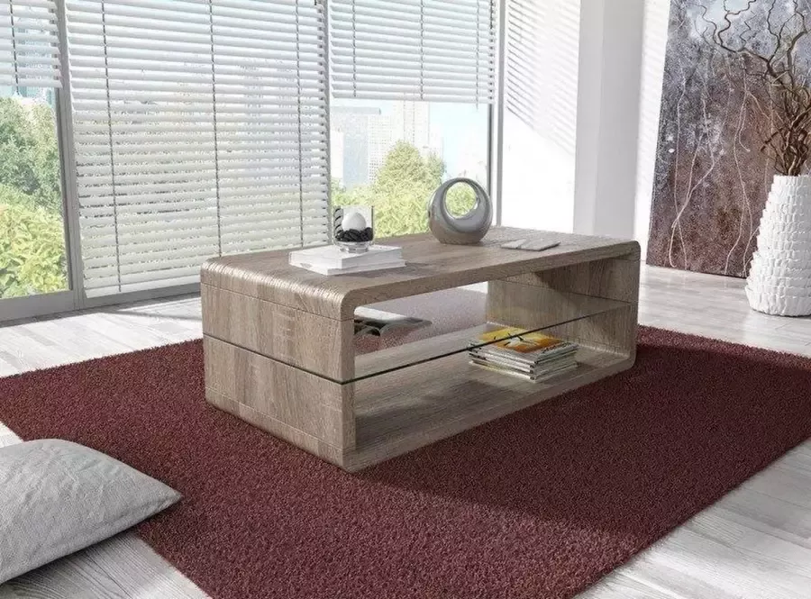 Interieurs online Moderne Salontafel met Glas 120 cm kleur Donker sonoma eiken​