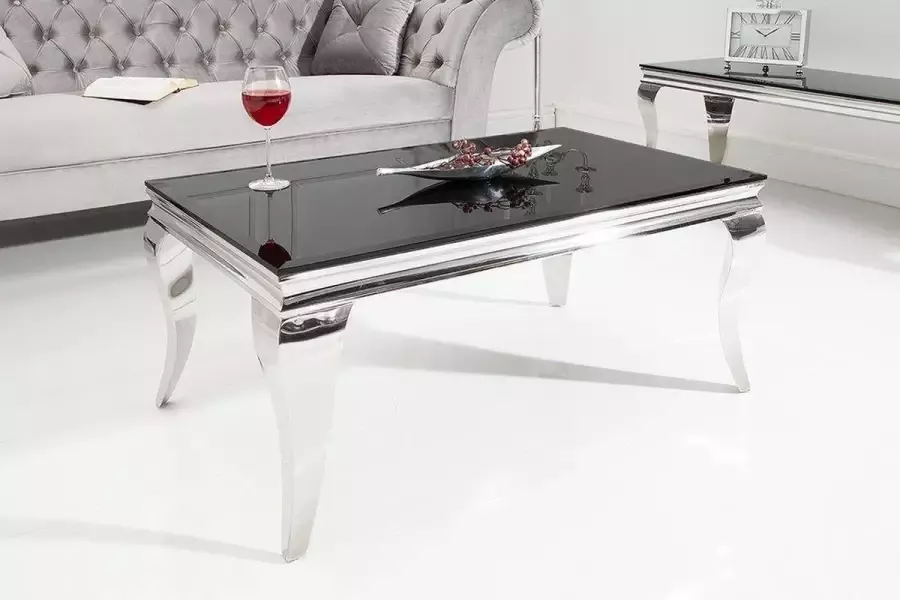 Interieurs online Moderne Salontafel zilver met zwart opaal glas 100 cm