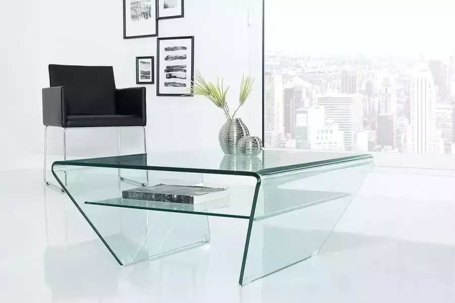 Interieurs online Moderne vierkant glazen transparant salontafel 70 cm
