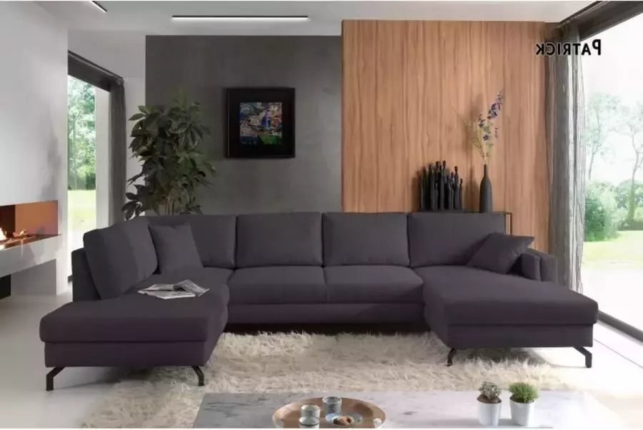 Interieurs online Panoramische Salon U bank hoekbank loungebank Stof donker grijs 348cm