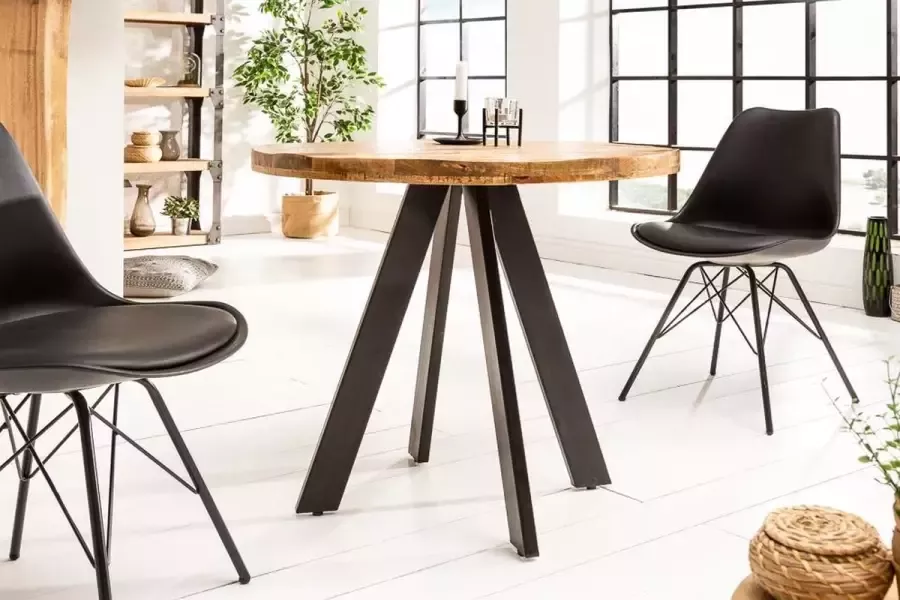 Interieurs online Ronde Eettafel 80 cm massief mangohout bladdikte 4 5 cm zwarte poten