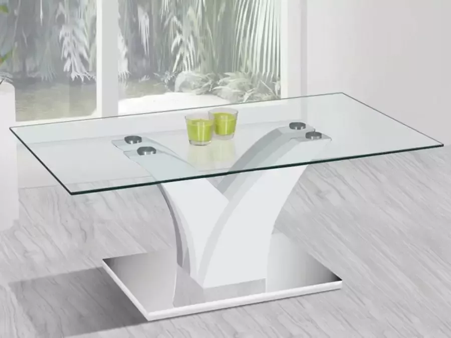 Interieurs online Salontafel Glas Hoogglans wit 110cm