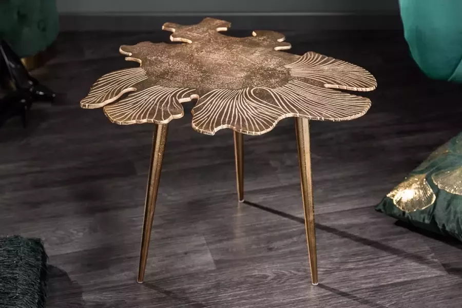 Interieurs online Salontafel Goud in een filigraan Bladmotief Leaf 57 cm Materiaal hoogwaardige metaal-aluminium legering