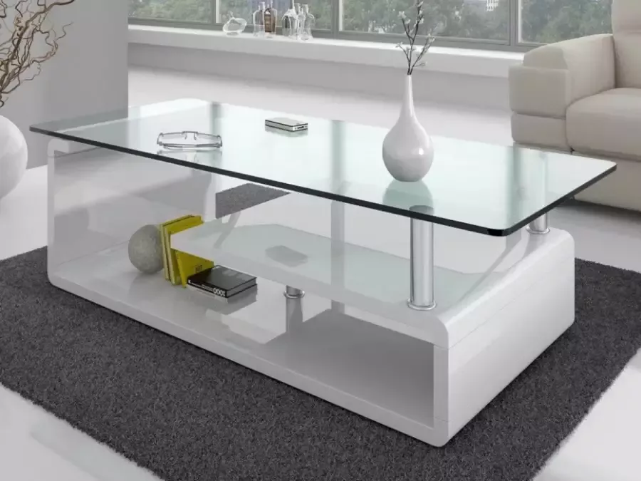 Interieurs online Salontafel Hero met glazen blad hoogglans wit MDF