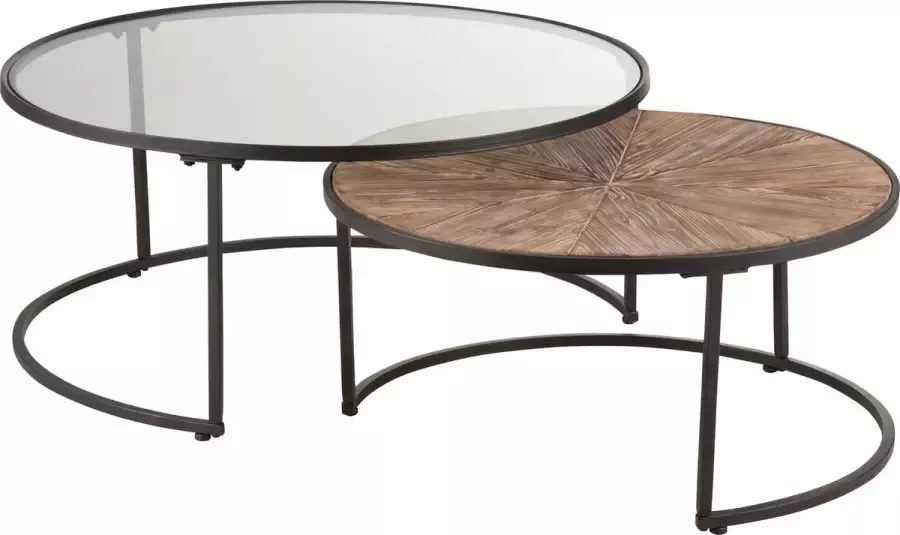 Interieurs online Salontafel Rond Glas Metaal Zwart set van 2