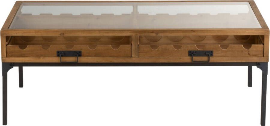 Interieurs online Salontafel Voor Wijnflessen Rechthoek Hout Naturel met glasplaat 120cm