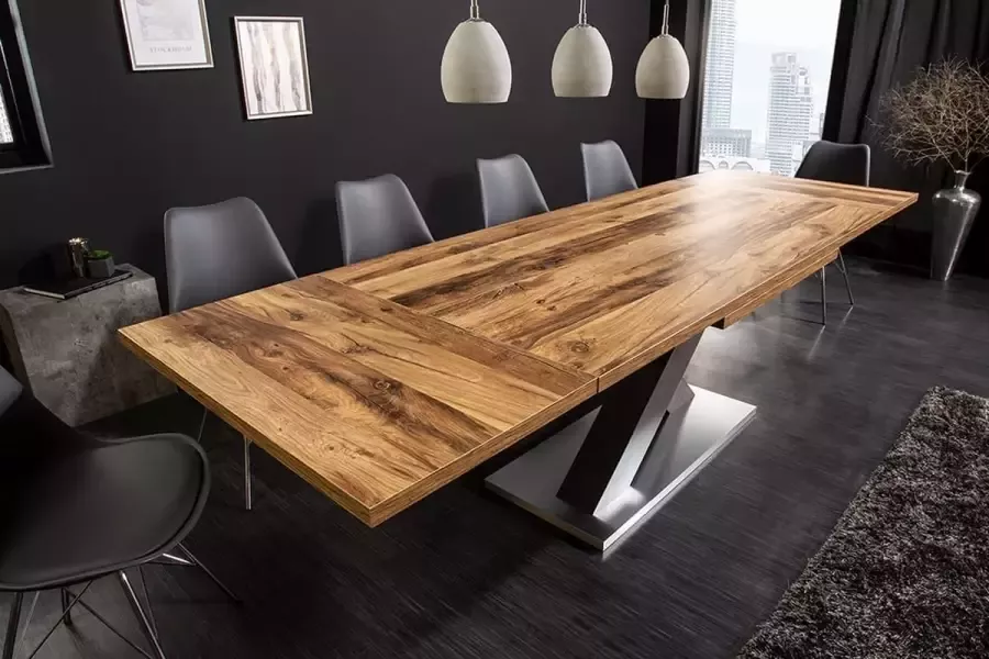 Interieurs online Uitschuifbare eettafel MONTREAL 180-230-280cm plank eiken met X-frame van gelamineerd hout