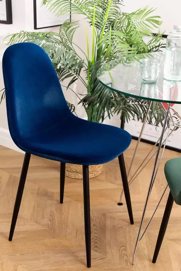 Interijeur Kuipstoel set van 4 Blauw Fluweel Velvet stoelstoel zonder armleuning velvet velours fluweel stof