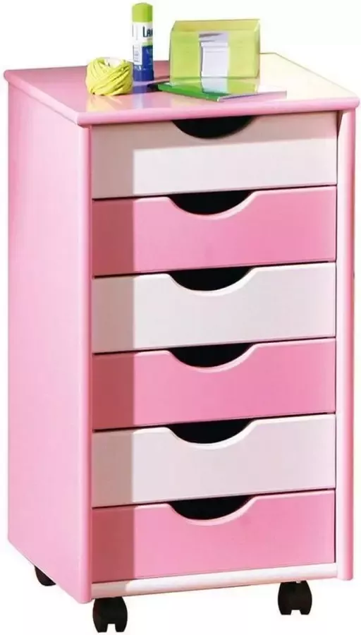 Hioshop Pierre kommode kantoorarchief 6 laden 4 zwenkwielen (incl 2 met stopper) roze wit. - Foto 2