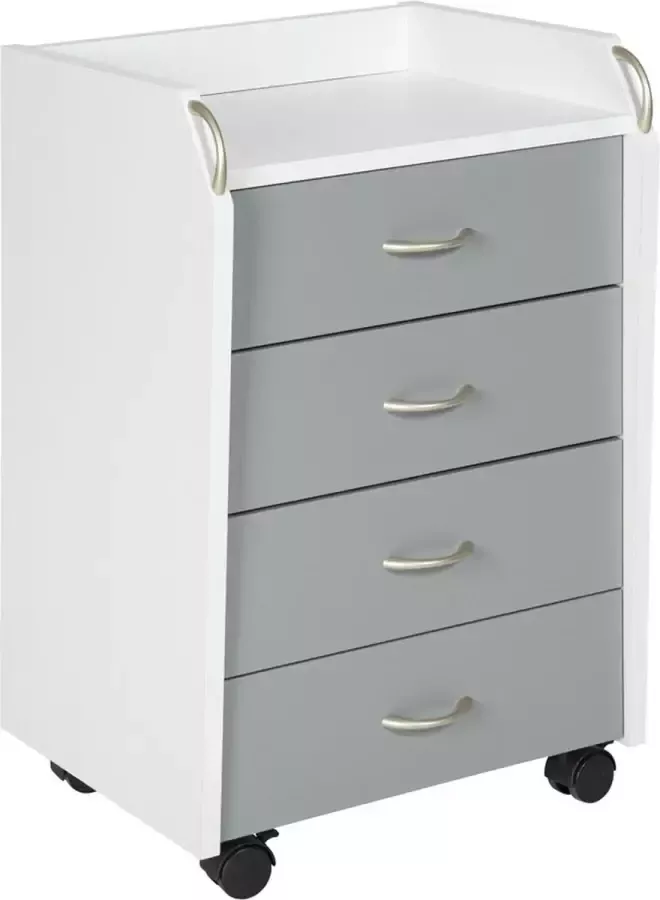 Interlink SAS Printi kommode kantoorarchief 6 laden 4 zwenkwielen (incl 2 met stopper) wit grijs