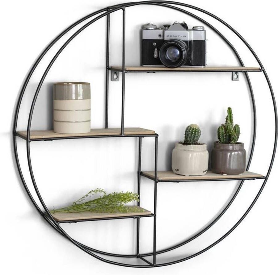 Intimo Living Industriële wand decoratie Rond Wandrek Metaal 4 trappen Zwart Intimo