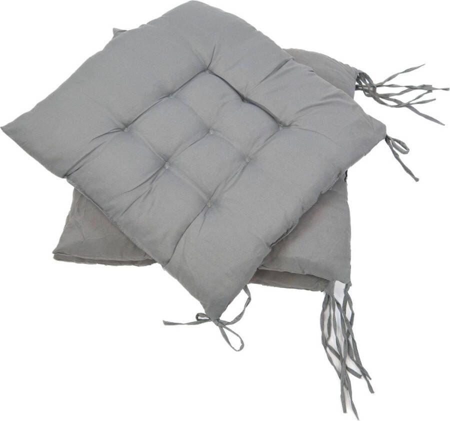 Intirilife 4x Stoelkussens met strikbanden in Grijs 40 x 40 x 3 cm Zitkussens voor thuis kantoor auto bank zitbank binnen en buiten
