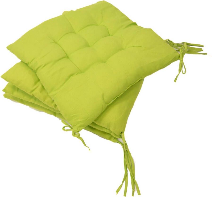 Intirilife 4x Stoelkussens met strikbanden in Lichtgroen 40 x 40 x 3 cm Zitkussens voor thuis kantoor auto bank zitbank binnen en buiten