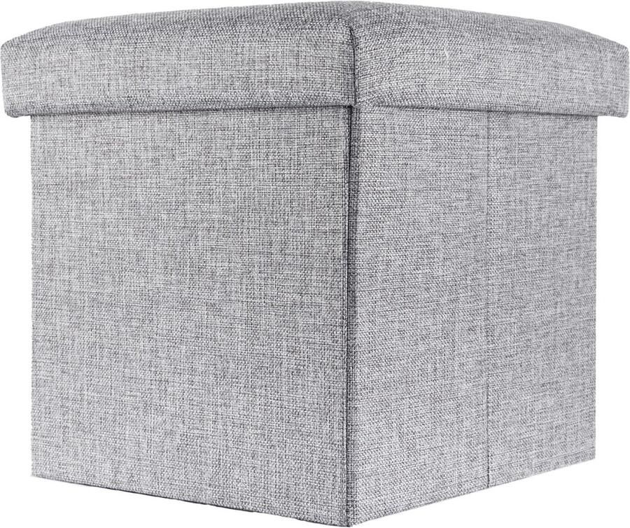 Intirilife Opvouwbaar krukje 30x30x30 cm in FELS GREY Zitkubus met opbergruimte en deksel van stof met holtes Zitkubus voetensteun opbergdoos kist zitkruk