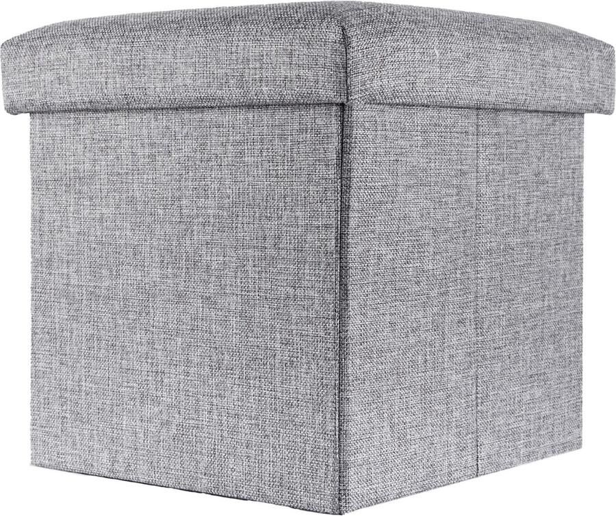 Intirilife opvouwbare kruk 38x38x38 cm in ROCK GREY zitkubus met opbergruimte en bekleding van stof met troggen zitkubus voetensteun opbergdoos borstkruk
