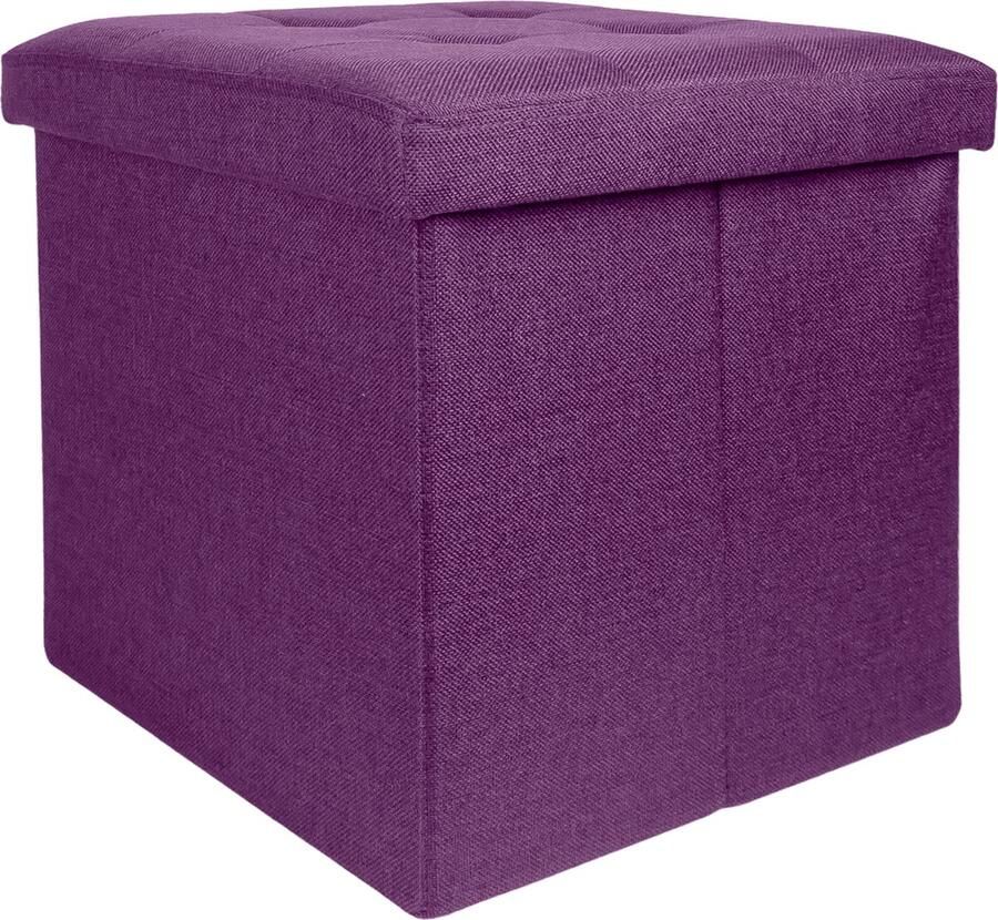 Intirilife Opvouwbaar krukje 38x38x38 cm in NEBEL LILA Zitkubus met opbergruimte en deksel van stof met holtes Zitkubus voetensteun opbergkist krukje