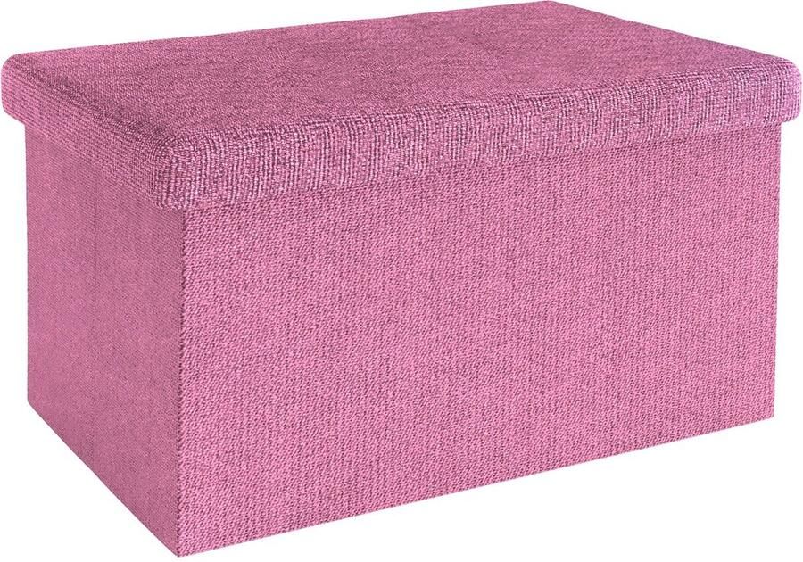 Intirilife Opvouwbare bank 49x30x30 cm in KIRSCHBLÜTEN PINK Zitkubus met opbergruimte en deksel van stof in linnenlook Zitkubus voetensteun opbergkist kruk zitting