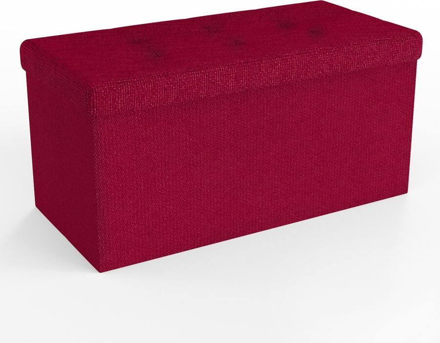 Intirilife Opvouwbare bank 76x38x38 cm in CHERRY RED Zitkubus met opbergruimte en deksel van stof met holtes Zitkubus voetensteun opbergbox kist zitkruk