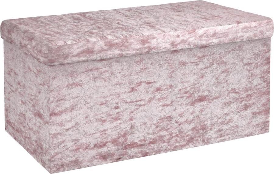 Intirilife Opvouwbare zitbank 76x38x38 cm in fluweel rosé zitkubus met opbergruimte en deksel met fluwelen bekleding zitkubus voetsteun opbergdoos kist kruk