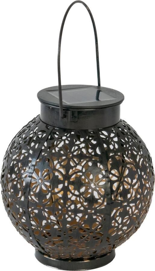 Intirilife Zonnelantaarn Zonne metalen lamp in Zwart 15.5 x 16.5 cm Buitenverlichting voor het decoreren van balkons en tuinen