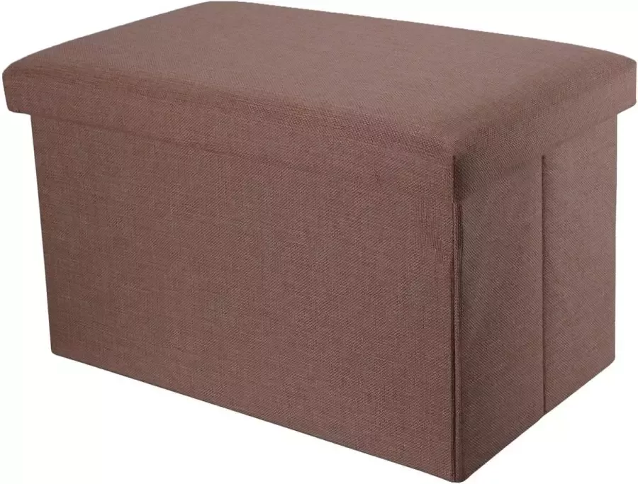 Intirilife Opvouwbare bank 49x30x30 cm in BERNSTEIN BRUIN Zitkubus met opbergruimte en deksel van stof in linnenlook Zitkubus voetensteun Opbergkist Kruk zitting - Foto 2