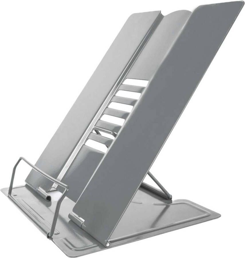 Intirilife Leesstandaard van metalen in Lichtgrijs 21 x 16.5 x 20.3 cm In hoogte verstelbare boekenstandaard voor school kantoor bureau leeshulp