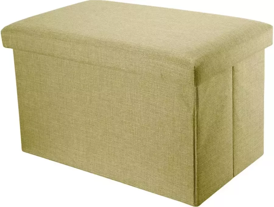 Intirilife Opvouwbare bank 78x38x38 cm in SPRING GREEN Zitkubus met opbergruimte en deksel van stof in linnenlook Zitkubus voetensteun opbergkist kruk zitting