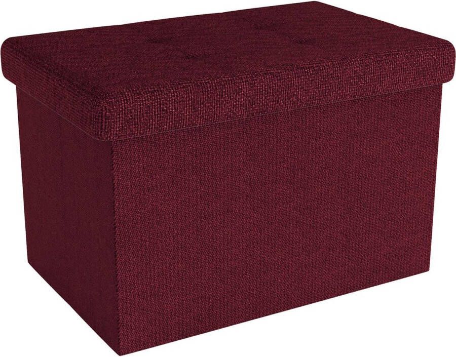 Intirilife Opvouwbare bank 49x30x30 cm in CHERRY RED Zitkubus met opbergruimte en deksel van stof met holtes Zitkubus voetensteun opbergbox kist zitkruk