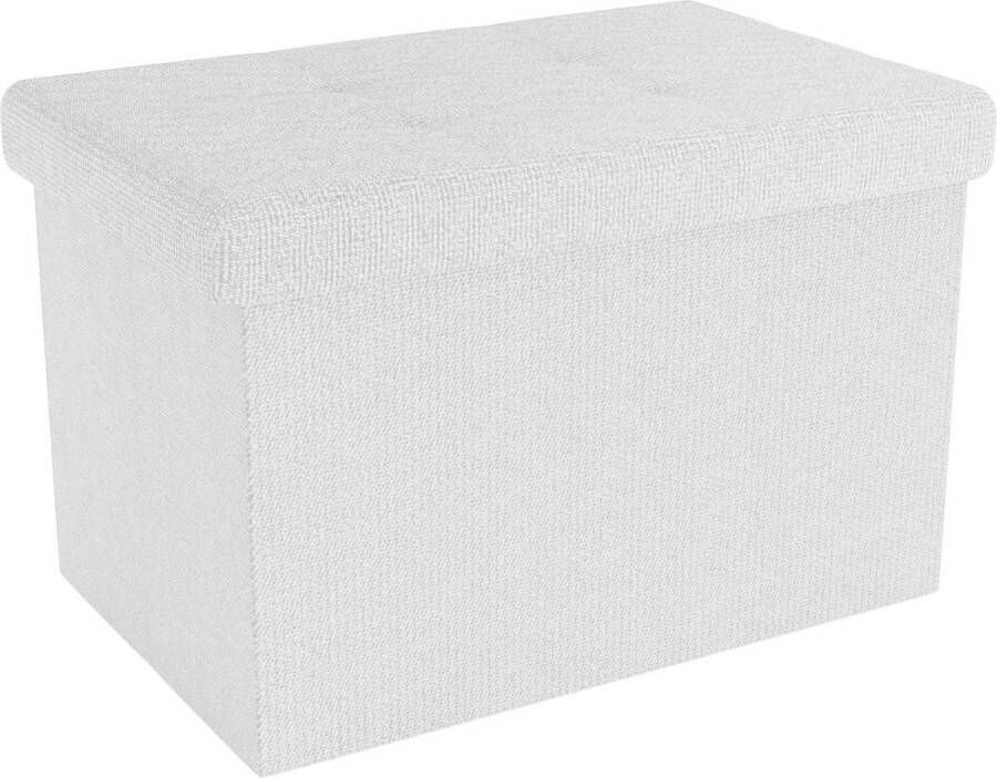 Intirilife Opvouwbare bank 49x30x30 cm in SNOW WHITE Zitkubus met opbergruimte en deksel van stof met holtes Zitkubus voetensteun opbergbox kist zitkruk