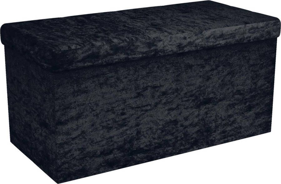 Intirilife Opvouwbare zitbank 76x38x38 cm in fluweel zwart zitkubus met opbergruimte en deksel met fluwelen bekleding zitkubus voetsteun opbergbox kist zitkruk