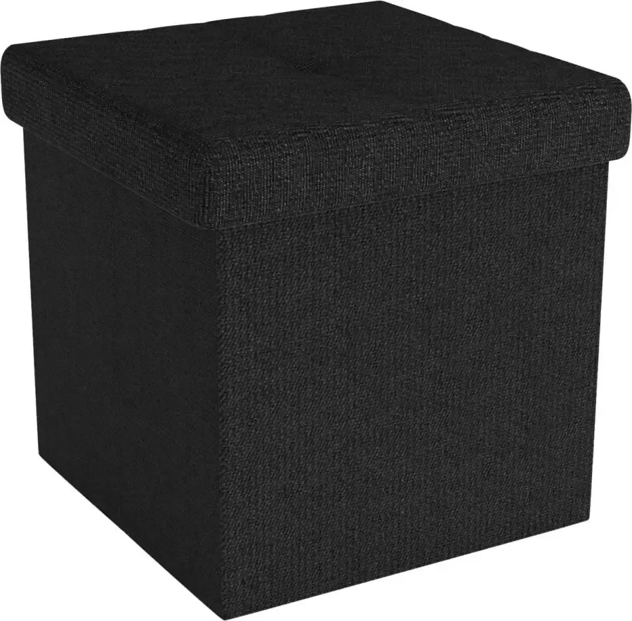 Intirilife opvouwbare kruk 30x30x30 cm in PIANO BLACK zitkubus met opbergruimte en hoes van stof met troggen zitkubus voetensteun opbergdoos borstkruk