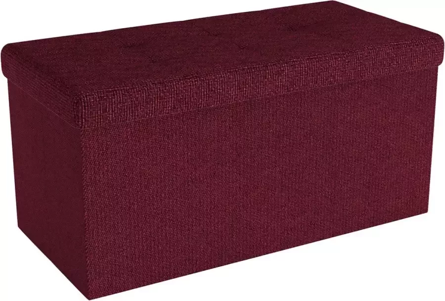 Intirilife Opvouwbare bank 76x38x38 cm in CHERRY RED Zitkubus met opbergruimte en deksel van stof met holtes Zitkubus voetensteun opbergbox kist zitkruk
