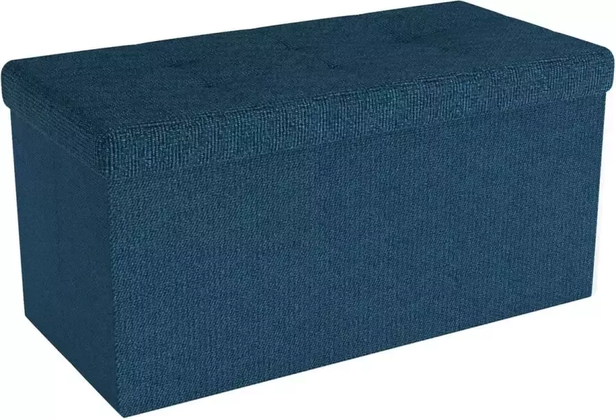 Intirilife Opvouwbare bank 76x38x38 cm in OCEAN BLUE Zitkubus met opbergruimte en deksel van stof met holtes Zitkubus voetensteun opbergbox kist zitkruk