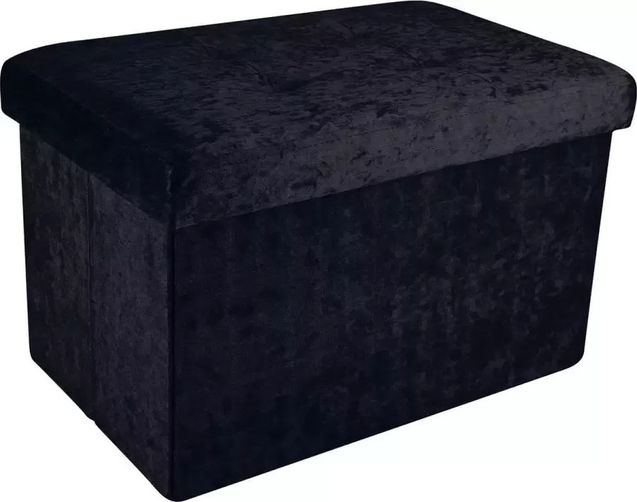 Intirilife Opvouwbare zitbank 49 x 30 x 30 cm in fluweel zwart zitkubus met opbergruimte en deksel met fluwelen bekleding zitkubus voetsteun opbergbox kist kruk
